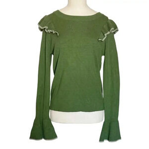 Anniewear Women’s M Bell Sleeve Sweater Ruffles Green